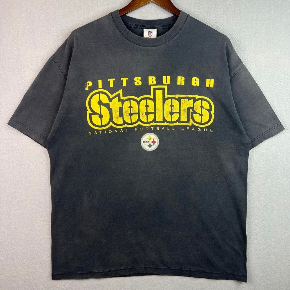 Heavily Faded Pittsburgh Steelers NFL Football Black Tee Shirt